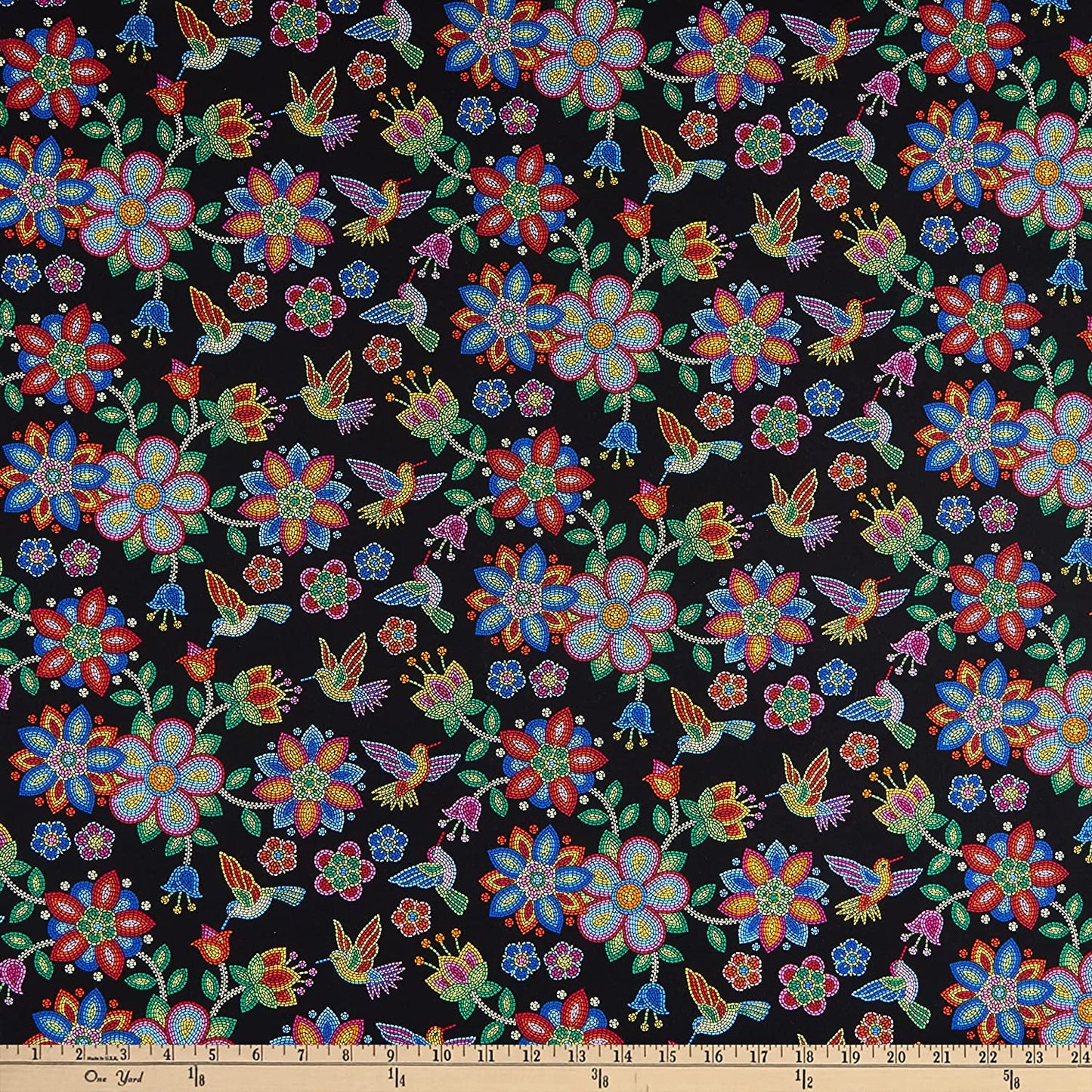 Tucson Beaded Hummingbird Black Elizabeth's Studio Cotton Fabric