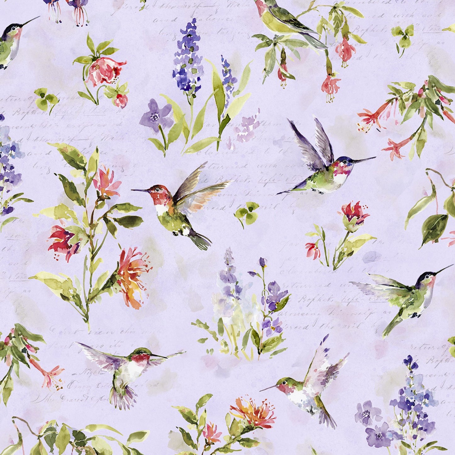 Hummingbird Floral Allover Purple Susan Winget Wilmington Prints Cotton Fabric