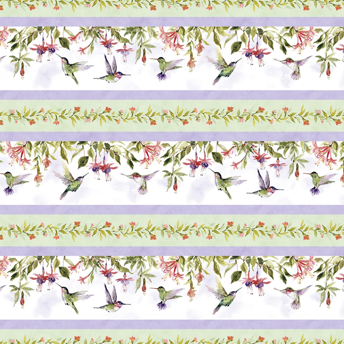 Hummingbird Floral Border Stripe Multi Susan Winget Wilmington Prints Cotton Fabric