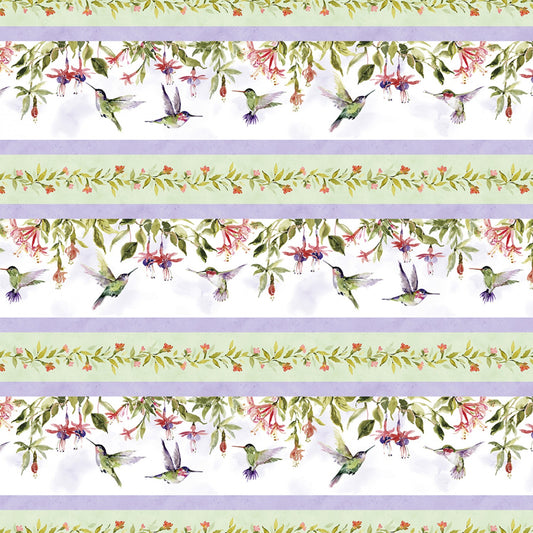 Hummingbird Floral Border Stripe Multi Susan Winget Wilmington Prints Cotton Fabric