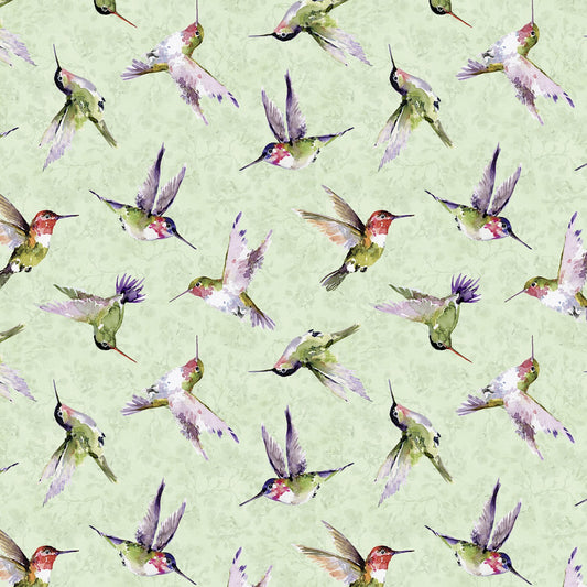 Hummingbird Floral Hummingbird Toss Green Susan Winget Wilmington Prints Cotton Fabric