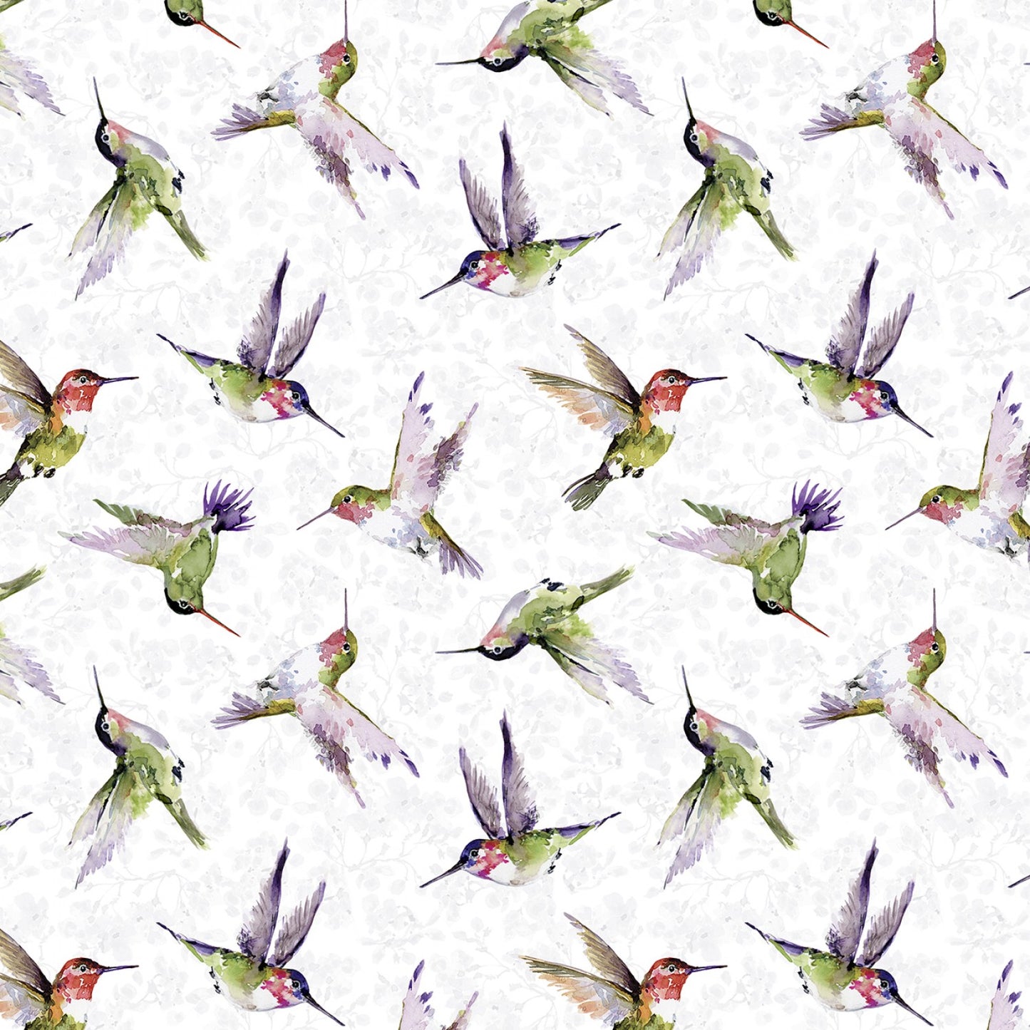 Hummingbird Floral Hummingbird Toss White Susan Winget Wilmington Prints Cotton Fabric