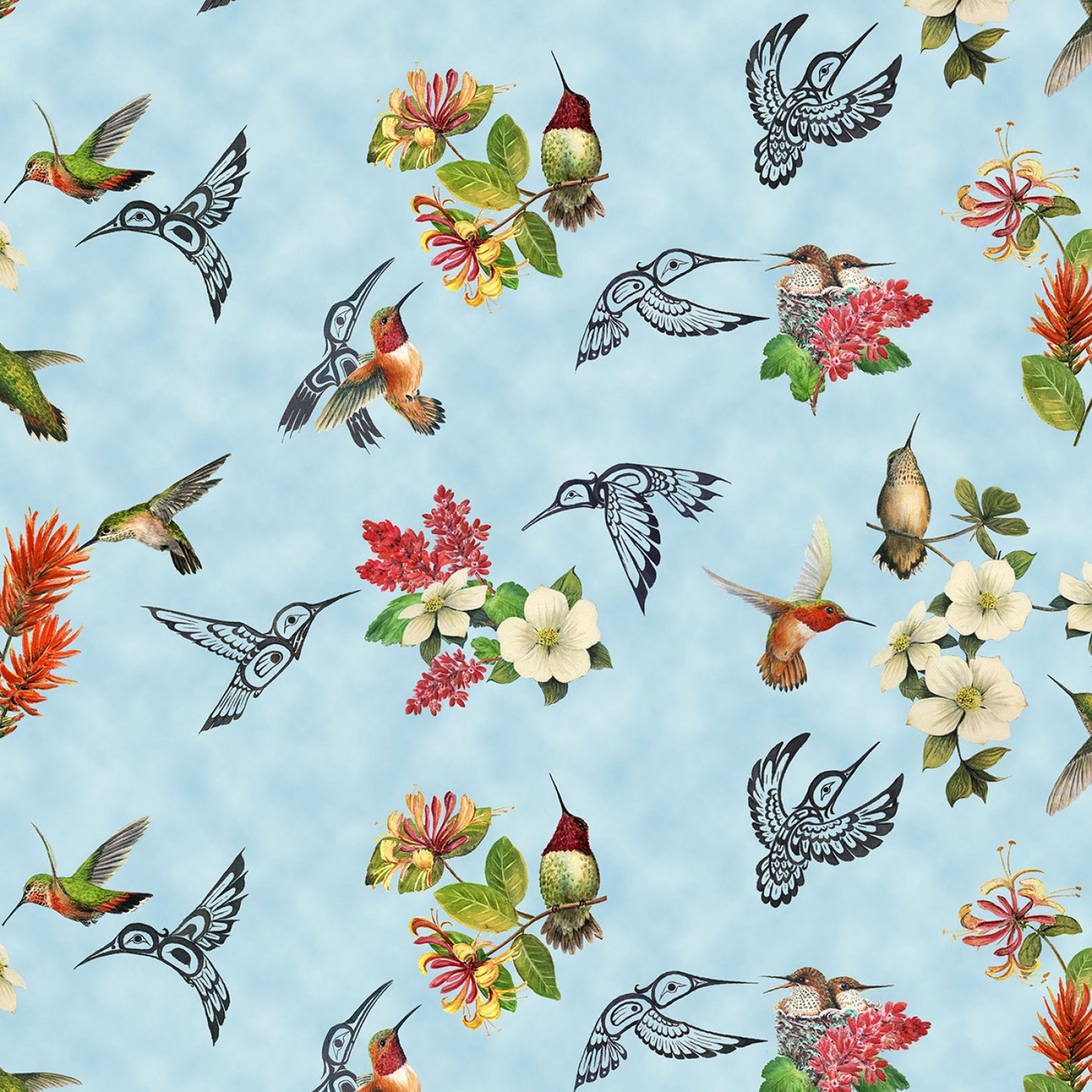 Hummingbird Vision Blue Elizabeth Coleman Elizabeth's Studio Cotton Fabric