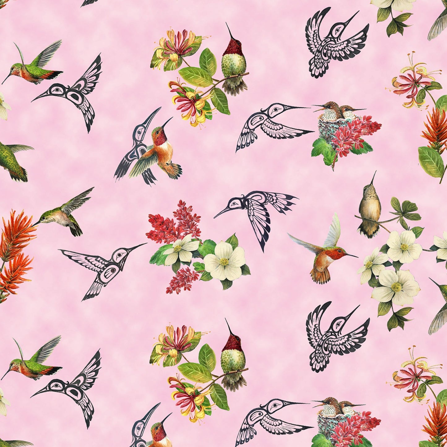 Hummingbird Vision Pink Elizabeth Coleman Elizabeth's Studio Cotton Fabric