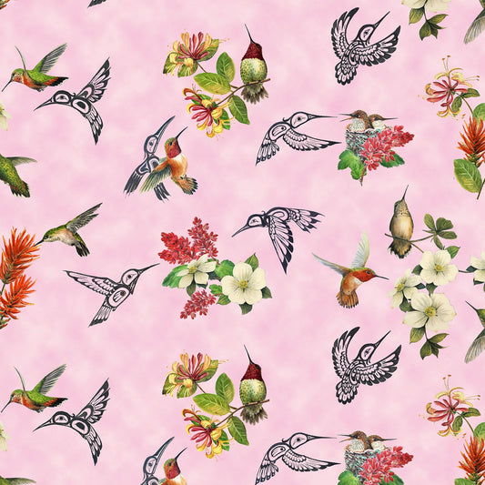 Hummingbird Vision Pink Elizabeth Coleman Elizabeth's Studio Cotton Fabric