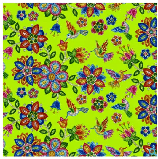 Hummingbird Beaded Tucson Lime Green Elizabeth's Studio Cotton Fabric ES-640-Lime