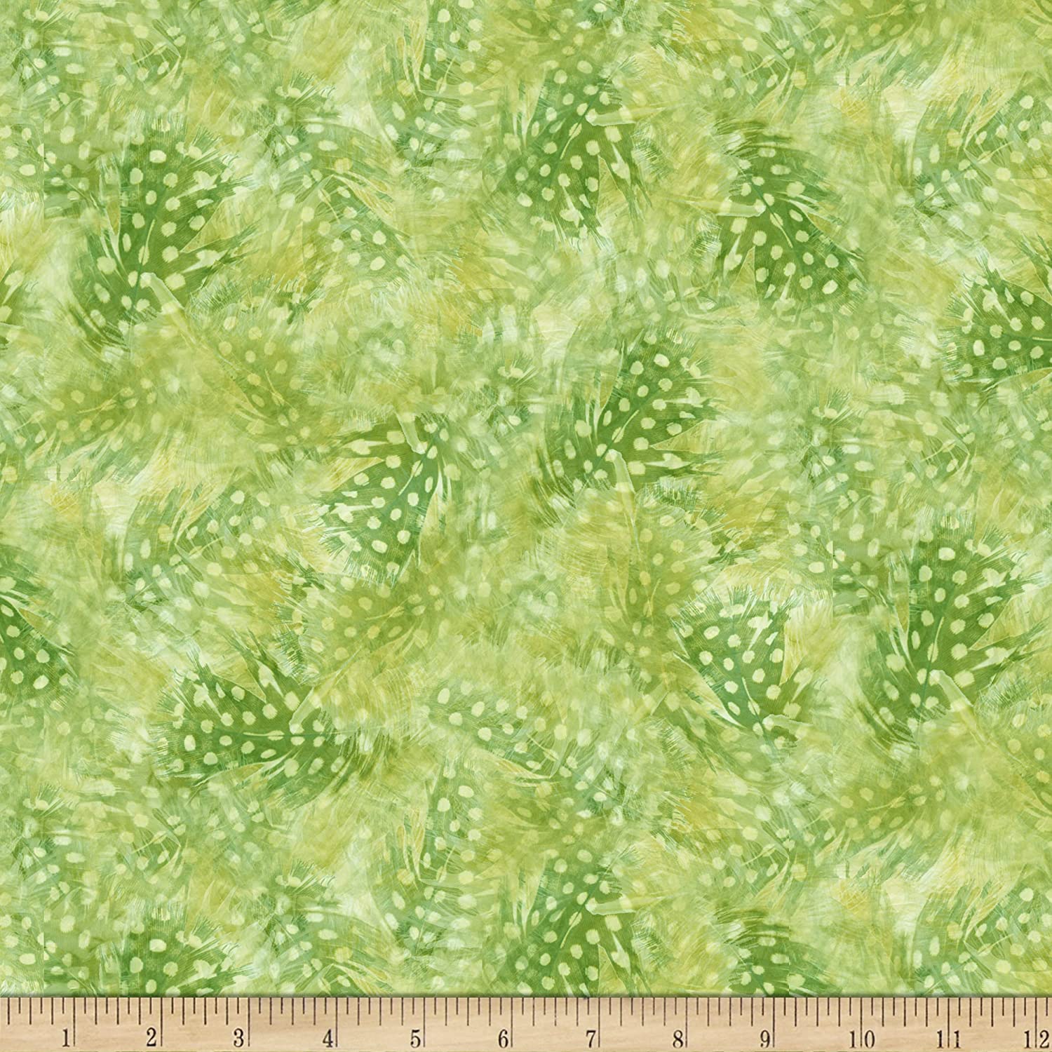 Hummingbird Garden Feather Textures Light Green Quilting Treasures Cotton Fabric | US Fabric Shop