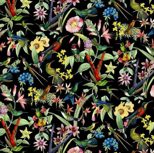 Hummingbird Heaven Allover Black Elizabeth's Studio Cotton Fabric