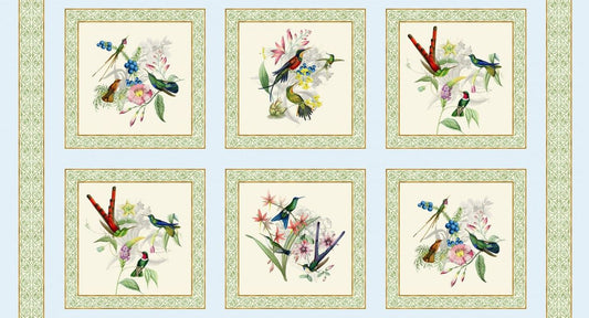 Hummingbird Heaven Block Panel 24" Blue Elizabeth Isles Elizabeth's Studio Cotton Fabric