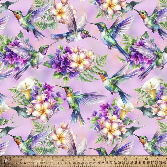 Hummingbirds and Flowers Multi David Textiles Cotton Fabric DT-DX-8781-5C-1