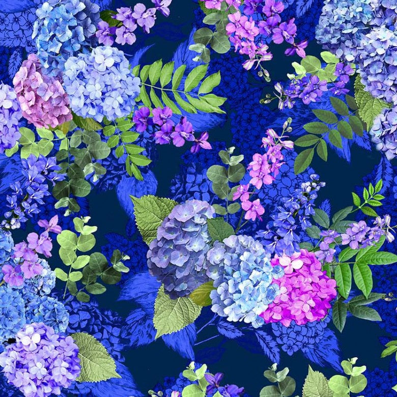 Hydrangea Dreams Spring Garden Sapphire Blue Michael Miller Cotton Fabric