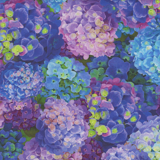 Hydrangea Garden Hydrangea Bloom Puffs Cobalt Blue Jenni Lee Studio E Cotton Fabric