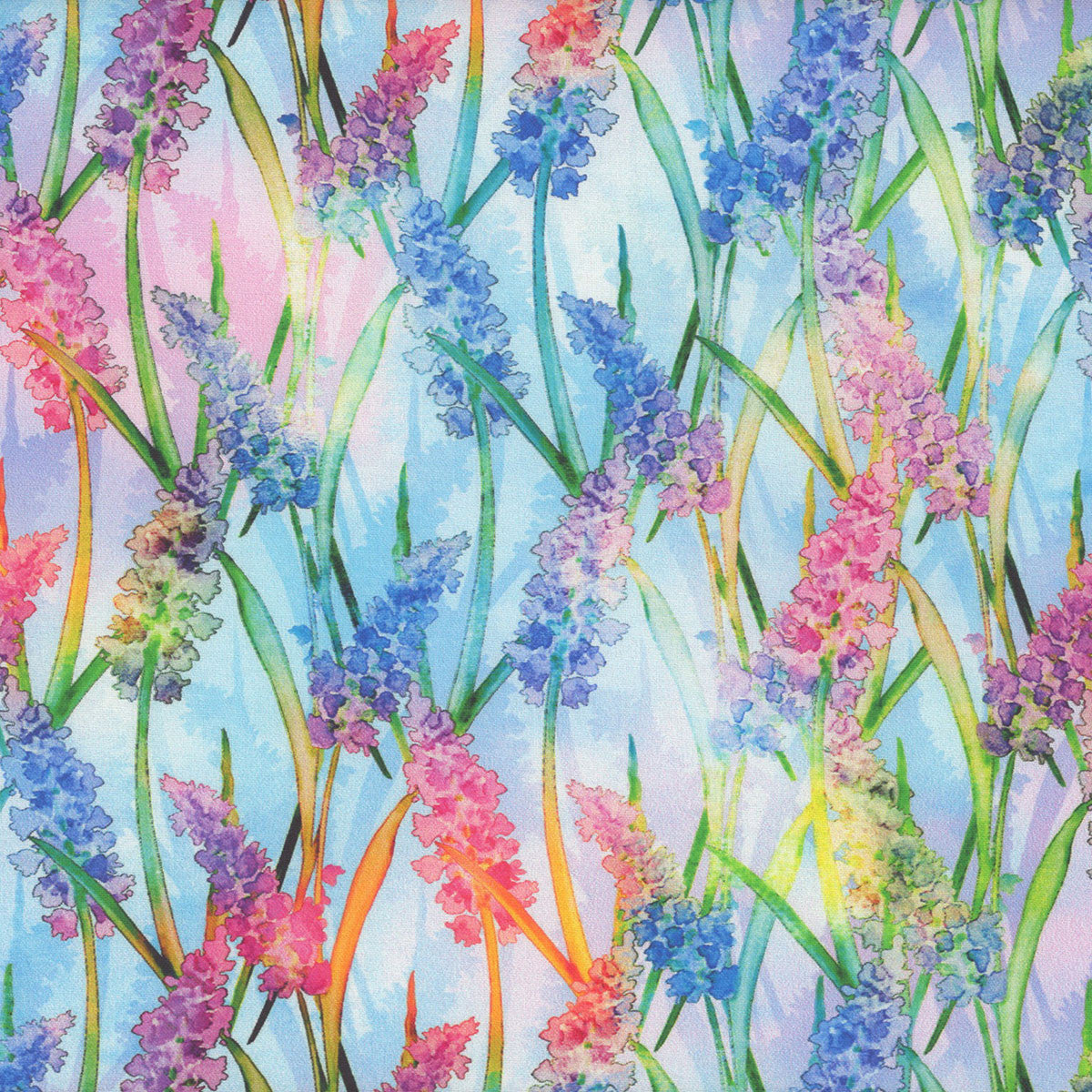 Hydrangea Garden Rainbow Liatris Sky Blue Jenni Lee Studio E Cotton  Fabric