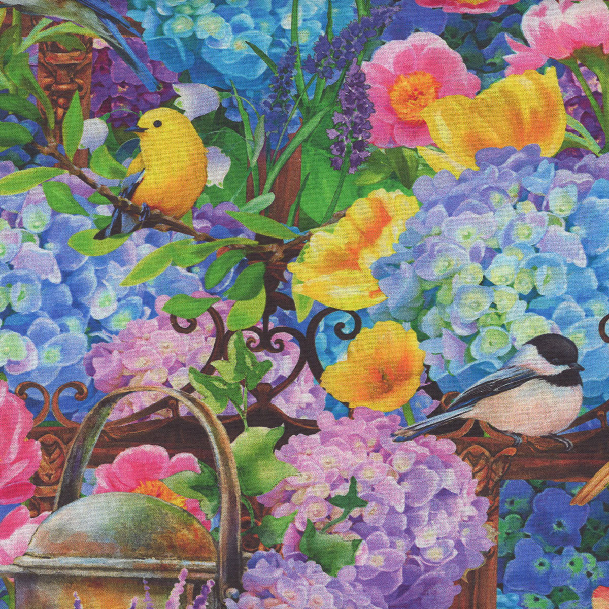 Hydrangea Garden Spring Birds in the Garden Cobalt Jenni Lee Studio E Cotton Fabric