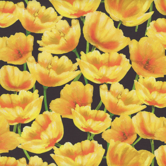 Hydrangea Garden Spring Tulips Yellow Black Jenni Lee Studio E Cotton Fabric