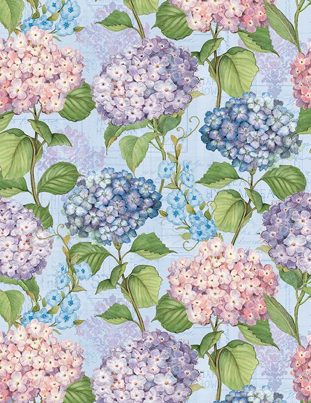 Hydrangea Mist Hydrangeas All Over Blue Susan Winget Wilmington Prints Cotton Fabric