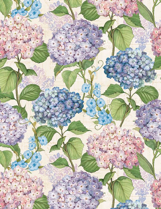 Hydrangea Mist Hydrangeas All Over Cream Susan Winget Wilmington Prints Cotton Fabric