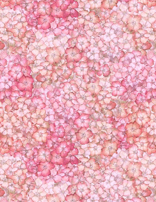 Hydrangea Mist Packed Hydrangeas Pink Susan Winget Wilmington Prints Cotton Fabric