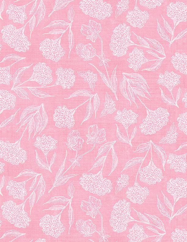 Hydrangea Mist Toile Floral Pink Susan Winget Wilmington Prints Cotton Fabric