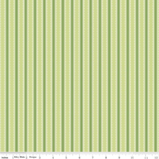 Hydrangeas the Garden Ticking Stripes Green Pearl Jennifer Bosworth Riley Blake Designs Cotton Fabric RB-CPL16834-GREEN