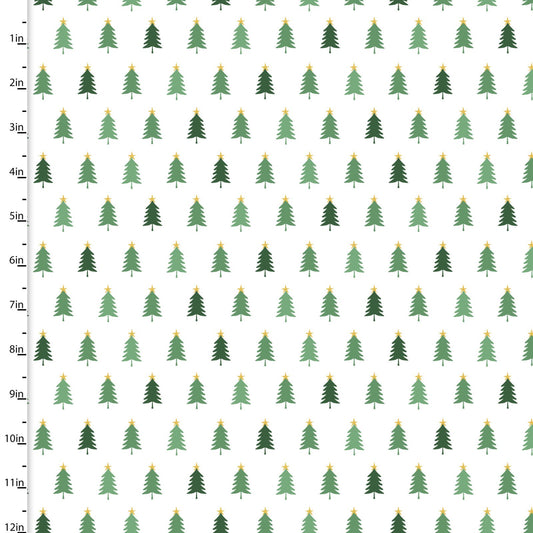 I'll Be Gnome Christmas Tree Farm White Katie Yost 3 Wishes Cotton Fabric