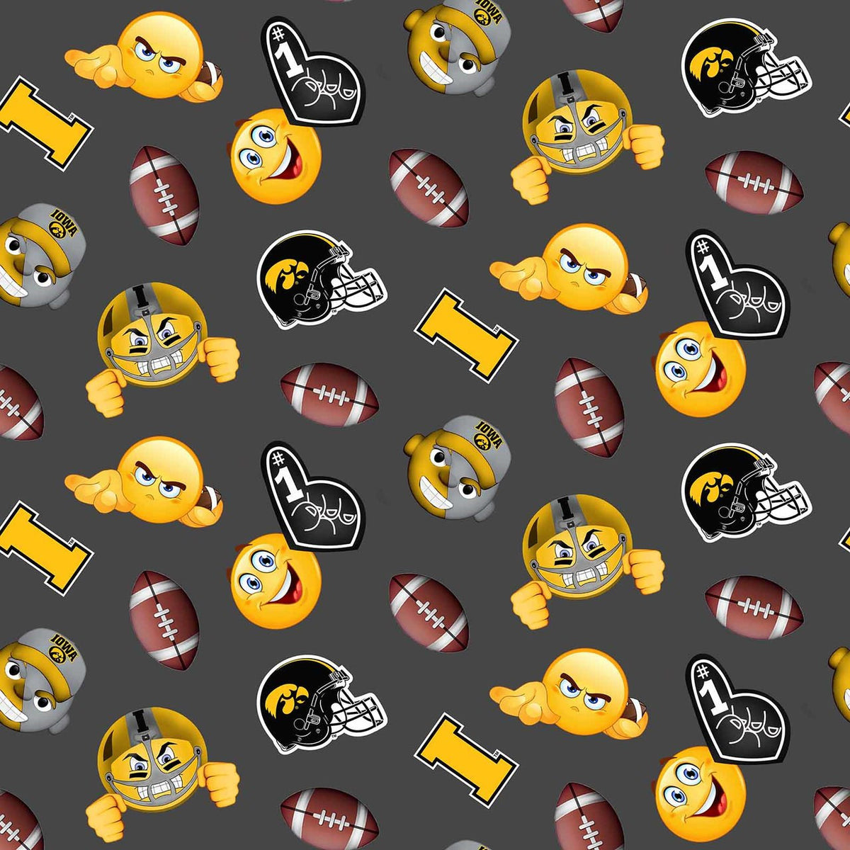 Iowa Hawkeyes NCAA College Emoji Sykel Enteprises Polyester FLEECE Fabric IA-1126