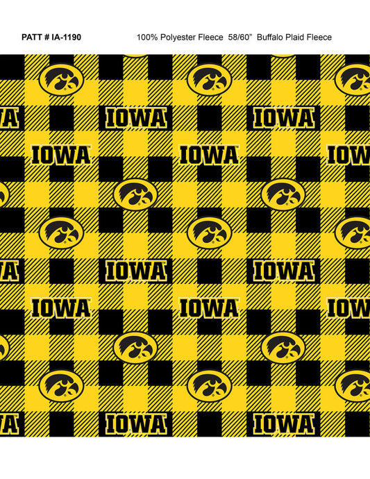 Iowa Hawkeyes NCAA College Buffalo Plaid Sykel Enterprises Polyester Fleece Fabric IA-1190