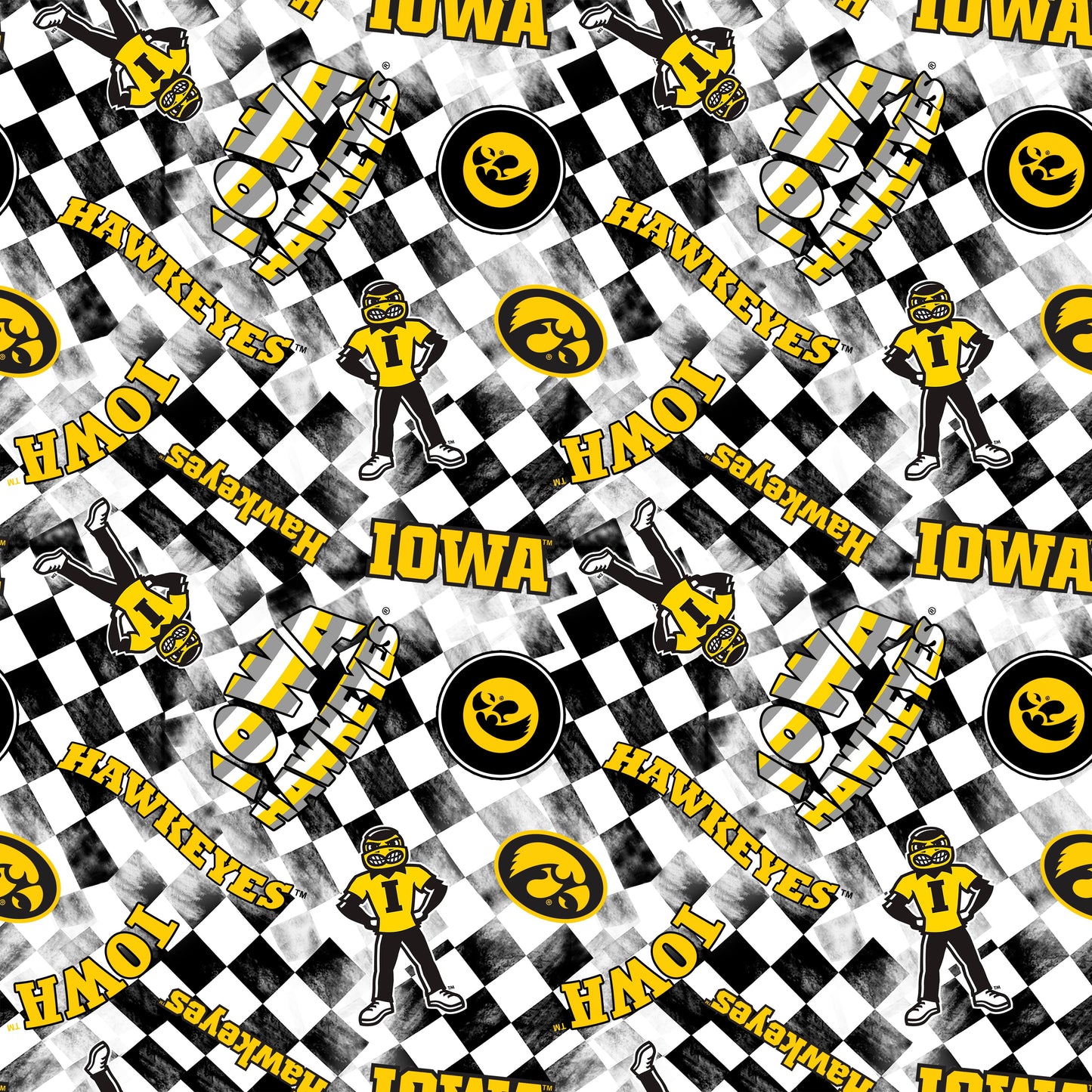 IOWA Hawkeyes NCAA College Checks White Sykel Enterprises Canvas Duck Cloth Cotton Fabric IA-1380-WHITE