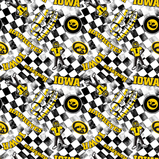IOWA Hawkeyes NCAA College Checks White Sykel Enterprises Canvas Duck Cloth Cotton Fabric IA-1380-WHITE