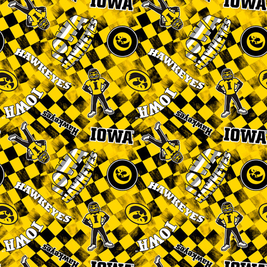 IOWA Hawkeyes NCAA College Checks Yellow Sykel Enterprises Canvas Duck Cloth Cotton Fabric IA-1380-YELLOW