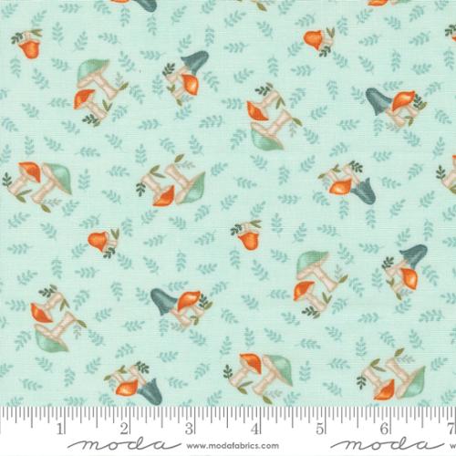 I Love Fall Most of All Allover Mushrooms Aqua Blue Deb Strain Moda Fabrics Cotton Fabric MD-56142-13