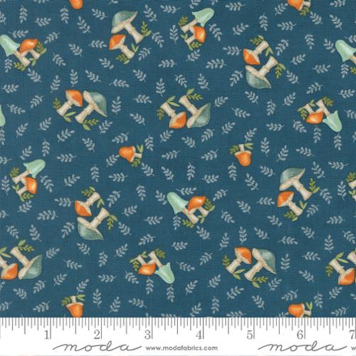 I Love Fall Most of All Allover Mushrooms Harvest Night Blue Deb Strain Moda Fabrics Cotton Fabric MD-56142-15