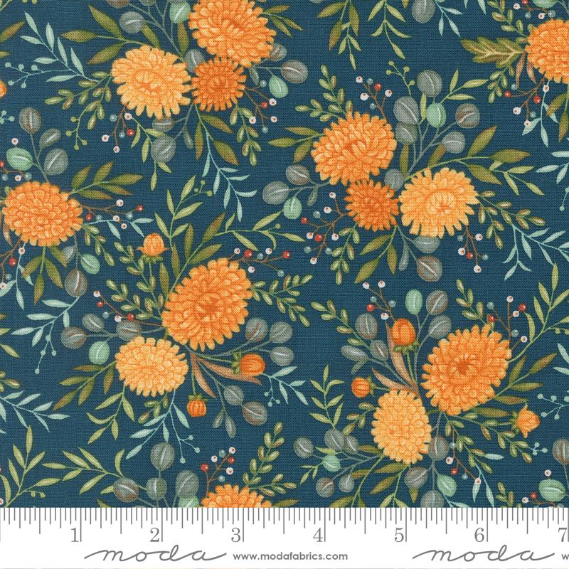 I Love Fall Most of All Floral Harvest Night Blue Deb Strain Moda Fabrics Cotton Fabric MD-56141-15
