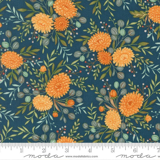 I Love Fall Most of All Floral Harvest Night Blue Deb Strain Moda Fabrics Cotton Fabric MD-56141-15