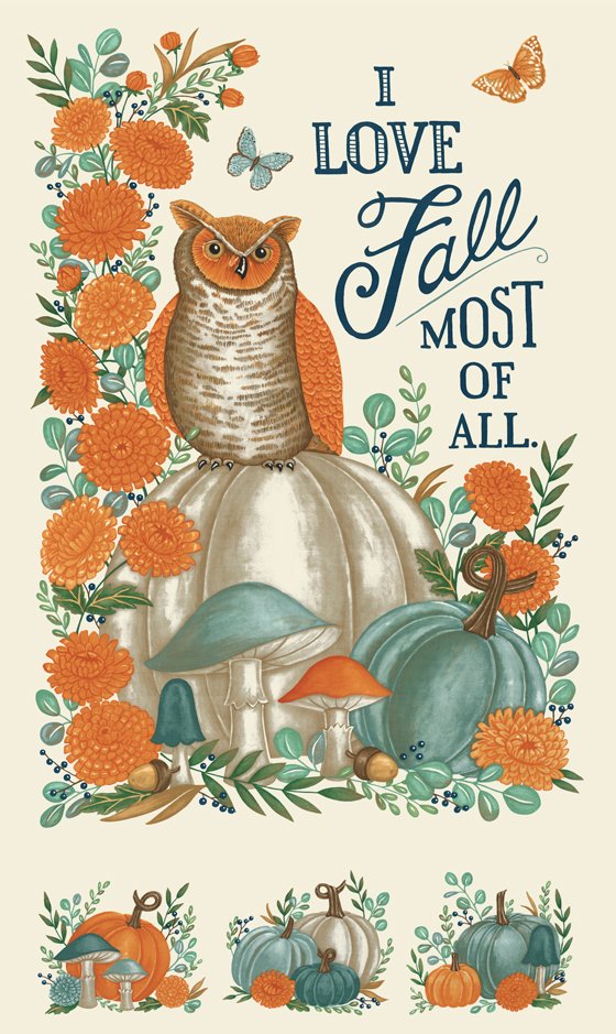 I Love Fall Most of All Panel 24" Warm White Deb Strain Moda Fabrics Cotton Fabric MD-56147-11