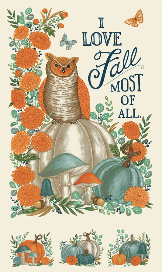 I Love Fall Most of All Panel 24" Warm White Deb Strain Moda Fabrics Cotton Fabric MD-56147-11