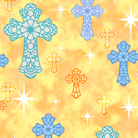 I'll Be A Sunbeam Crosses Yellow Cindy Sepp Quilting Treasures Cotton Fabric