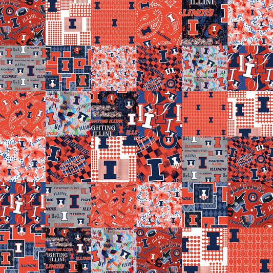 Illinois Fighting Illini NCAA College Cheater Quilt Allover 60" Sykel Enterprises Cotton Fabric SYK-ILL-1363