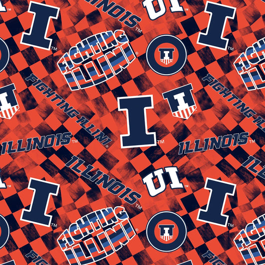 Illinois Fighting Illini NCAA College Check Allover Sykel Enterprises Cotton Fabric SYK-ILL-1370
