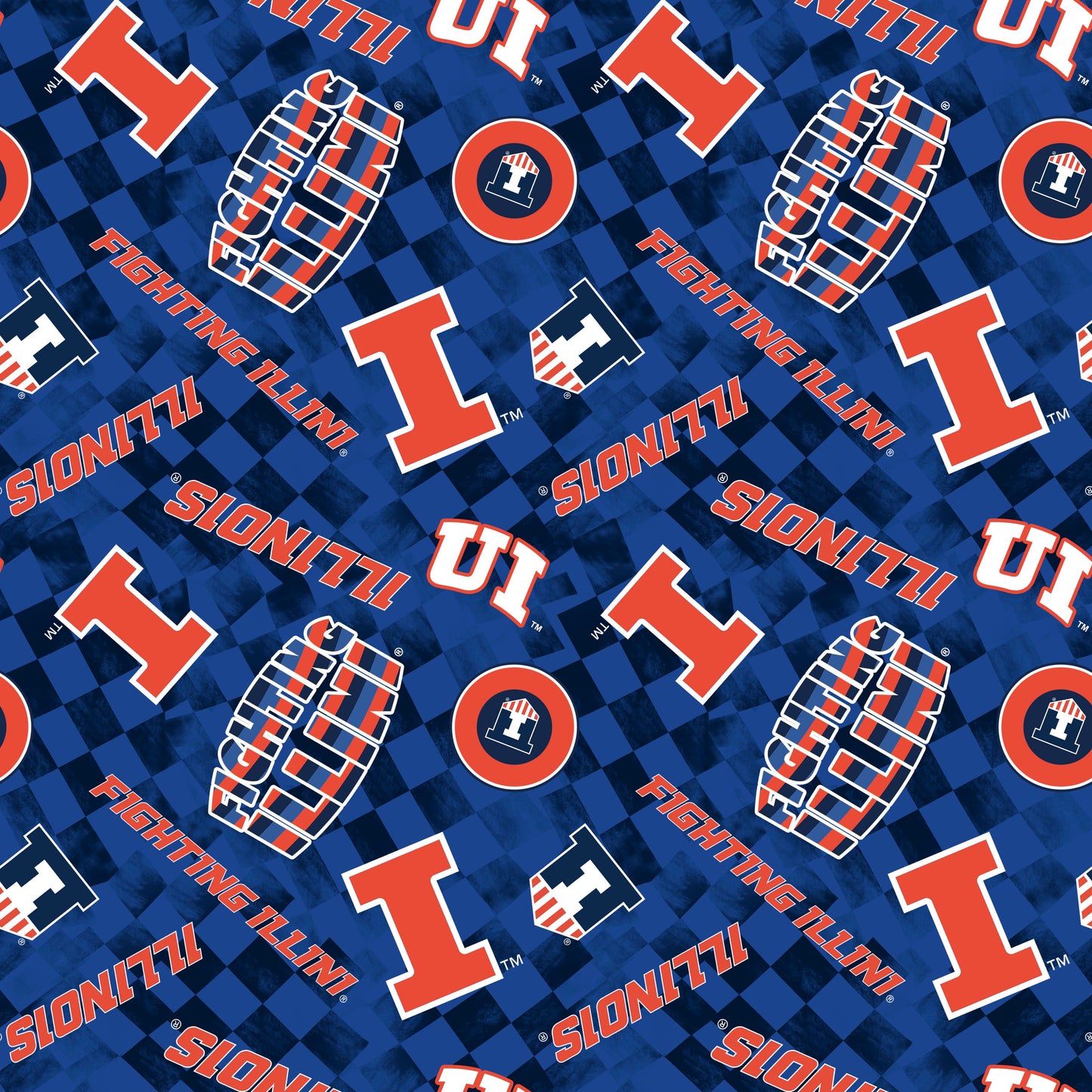 Illinois Fighting Illini NCAA College Checks Blue Sykel Enterprises Canvas Duck Cloth Cotton Fabric ILL-1380-BLUE