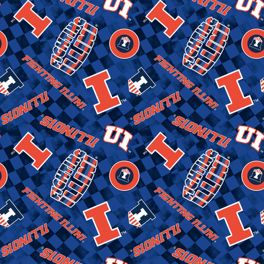 Illinois Fighting Illini NCAA College Checks Blue Sykel Enterprises Canvas Duck Cloth Cotton Fabric ILL-1380-BLUE