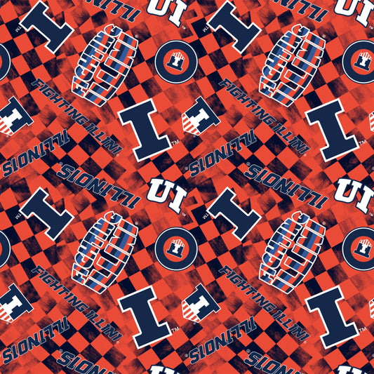 Illinois Fighting Illini NCAA College Checks Orange Sykel Enterprises Canvas Duck Cloth Cotton Fabric ILL-1380-ORANGE