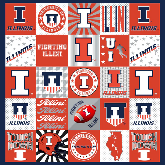 Illinois Fighting Illini NCAA College Collegiate T-Shirt Panel 60"x60" Sykel Enterprises Polyester MINKY Fabric ILL-1362