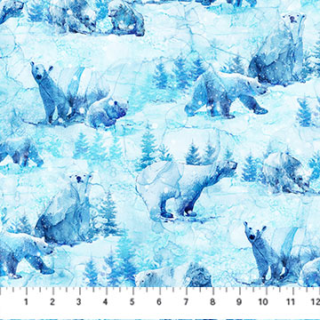 Illuminations Open Bears Light Blue Deborah Edwards and Melanie Samra Northcott Cotton Fabric