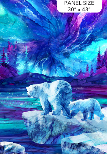 Illuminations Polar Bear Panel 30" Blue Deborah Edwards and Melanie Samra Northcott Cotton Fabric | US Fabric Shop
