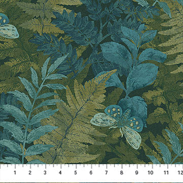 Imprint FLANNEL Fern Leaves Dark Olive Green Multi Northcott Cotton FLANNEL Fabric NC-F29210-78