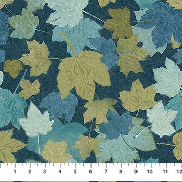 Imprint FLANNEL Maple Leaves Dark Blue Multi Northcott Cotton FLANNEL Fabric NC-F29211-48