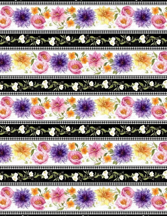 In Bloom Repeating Stripes Floral Multi Wilmington Prints Cotton Fabric