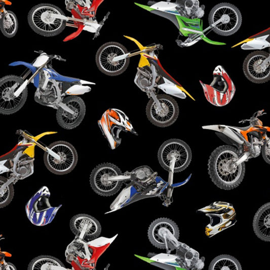 In Motion Dirt Bikes Motorcross Motorcycles Black Elizabeth's Studio Cotton Fabric