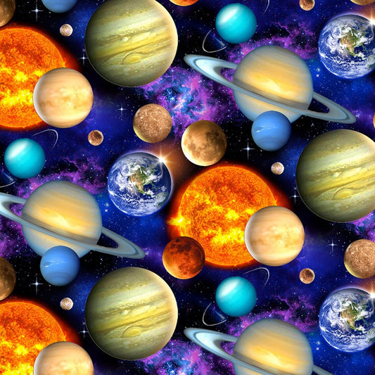 In Space Packed Planets Black Elizabeth's Studio Cotton Fabric